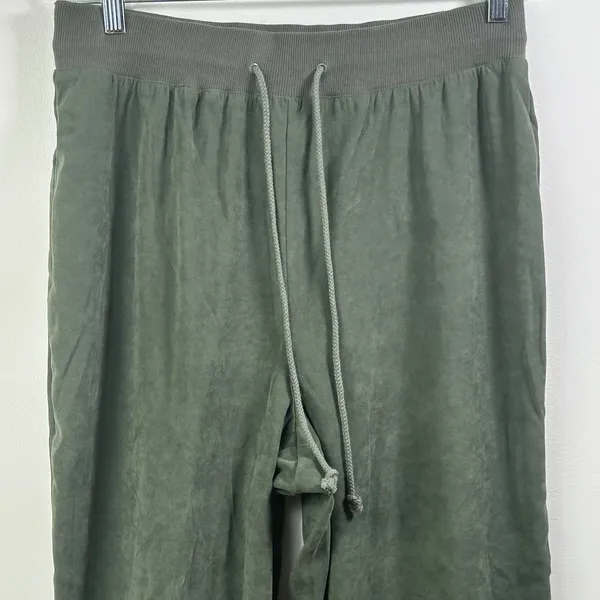 Denim & Co Olive Green Faux Suede Zip Hoodie and Pants Tracksuit Set Large - Image 11
