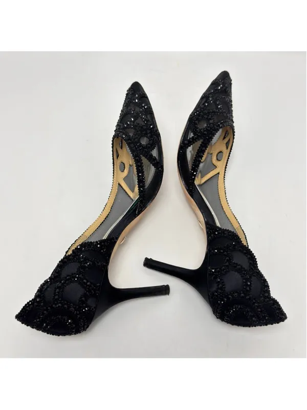 Badgley Mischka Ginny D’Orsay Black Embellished Mesh Pointed Toe Heels Size 9 - Image 9