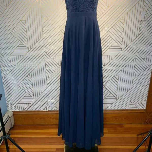 Lulu's Love Poem Lace‎ Halter Gown in Navy Blue - Image 5