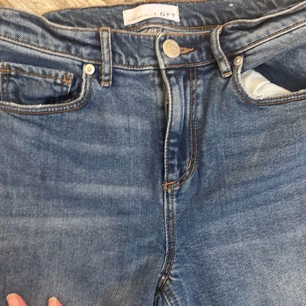 Loft EUC Vintage Straight Patchwork Distress Jeans Sz 0 - Image 2