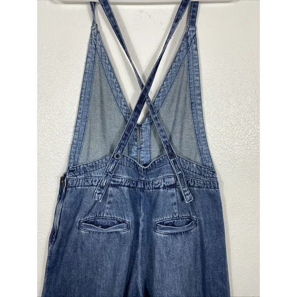 Free People We The Free Rambler Denim Wide Leg Overalls Jumpsuit Size 4W - Image 6
