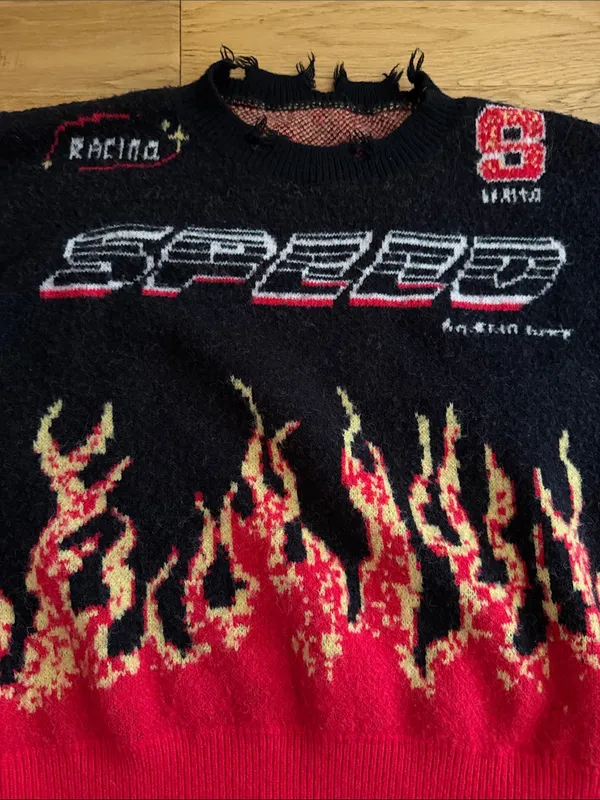 S - Unbranded - Women's Black & Red Racing Graphic Sweater oversized - Image 3