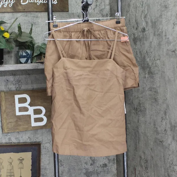 NWT State of Day Blend 2-Pc. Sleeveless Pajama Shorts Natural Umber Brown S - Image 4