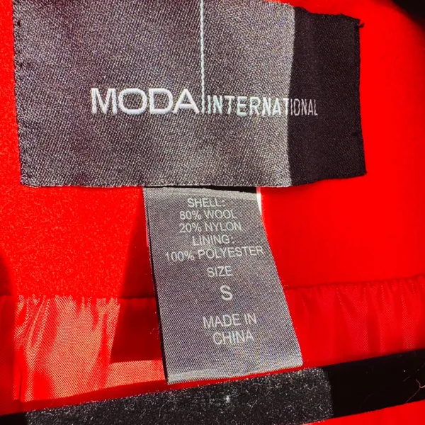 Red Wool Blend‎ Belted Peacoat Jacket with Wide Collar and Oversized Buttons S - Image 10