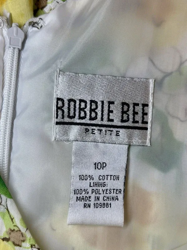 Vtg Robbie Bee Yellow Floral Cotton Dress Petite 10P Cottagecore Sun - Image 3