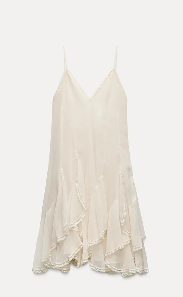 Zara dress sundress lace ivory cream flowy ruffle strapy boho summer vacation - Image 12