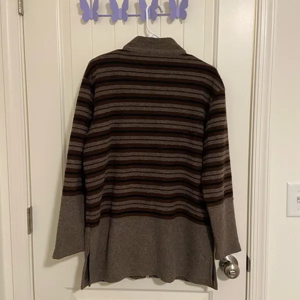 EUC Vintage Frazier Lawrence women’s brown stripe‎ soft plush zip jacket medium - Image 5