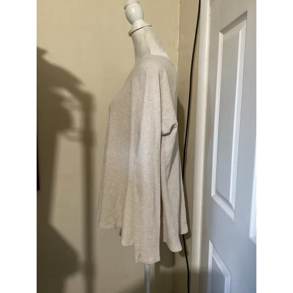 We The Free Free People Cream Waffle Knit Thermal Long Sleeve Top Large 0736 - Image 2
