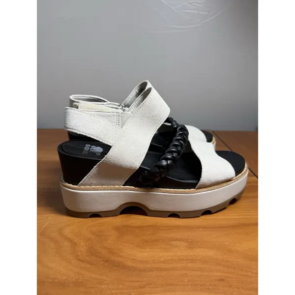 NEW SOREL Joanie IV Slingback Wedge Sandal Heel 7.5‎ Platform Cream Chalk Black - Image 4