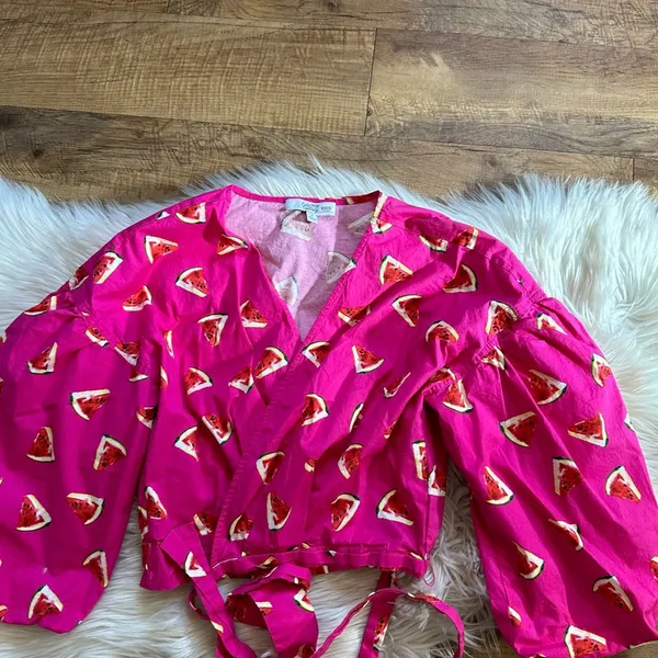 COLOR ME COURTNEY Emily Watermelon Print Wrap Top - Image 6