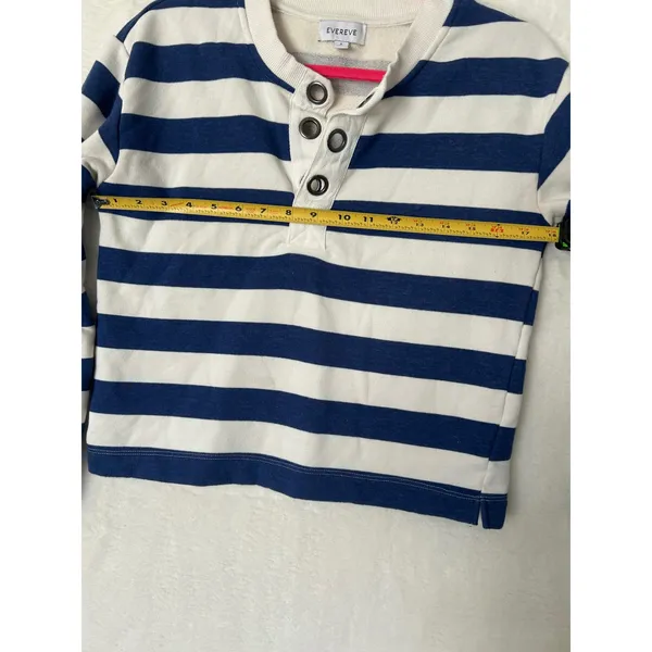 Evereve Womens Navy White Striped Henley Pullover Sweatshirt‎ Size S Small - Image 4