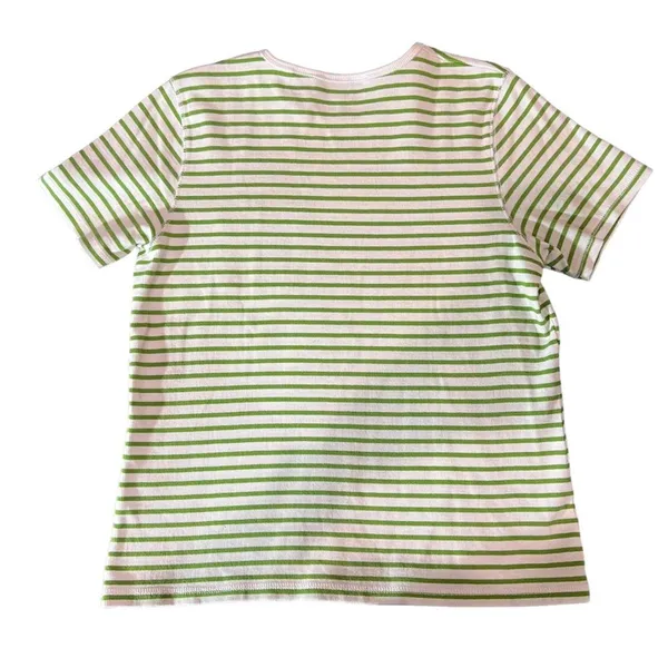Chaus Sport T-Shirt Womens XL‎ Green & White Striped Chest Pocket Crew Neck - Image 4