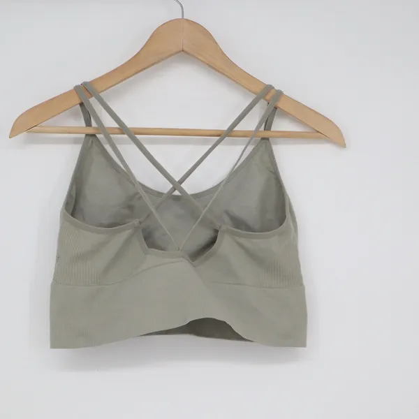 Sage Green Ribbed Seamless Strappy Back Sports Bra Yoga Crop Top XL - Image 4