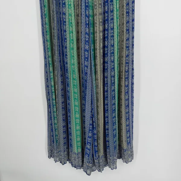 Free People Palazzo Pants Small Blue Green Geometric Boho Festival Wide Leg - Image 4