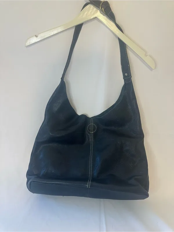 Mulberry Black Leather Hobo Bag with Brass Button - Image 3