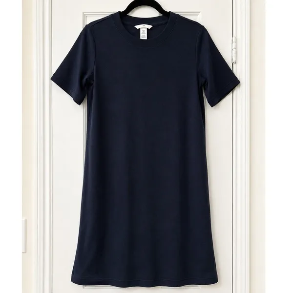 HM Conscious Black Crew Neck Short Sleeve Terry Cloth Shift Mini Dress XS - Image 2
