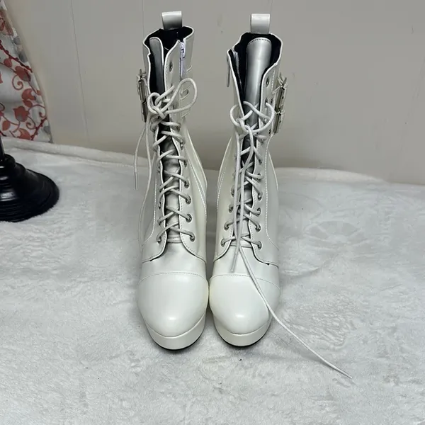 Stylish White Platform Ankle Boots Size 8 - Image 10