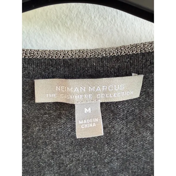 Neiman Marcus Cashmere Collection Gray Metallic Trim Short Sleeve Sweater M - Image 4