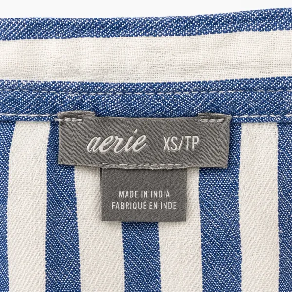 Aerie Blue White Striped Button Down Shirt Long Sleeve Pocket Top Womens XS - Image 5