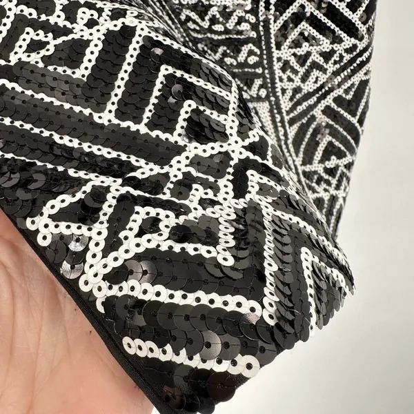 NWT 2B Bebe‎ Sasha Tribal Sequin Strapless Black & White Mini Dress Size Medium - Image 10
