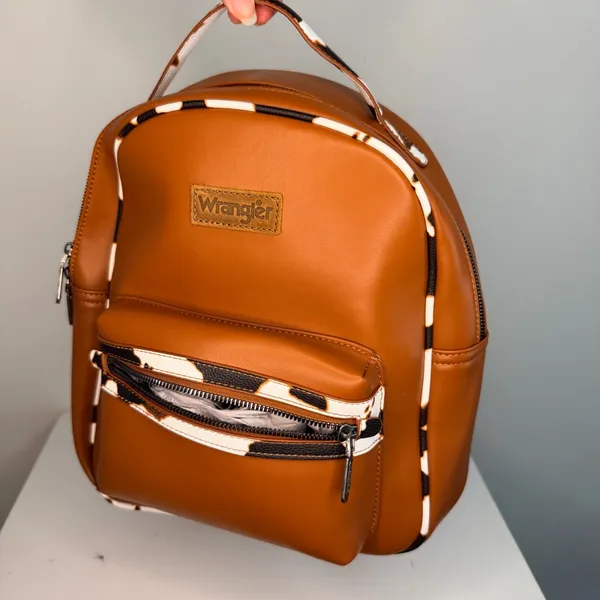 Wrangler Cognac Faux Leather Mini Backpack with Black & White Trim - Image 5