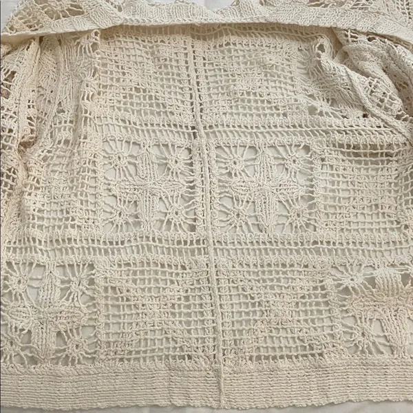 Solitaire Ivory Floral Cotton Crochet Button Front Cardigan Womens Size Large - Image 13