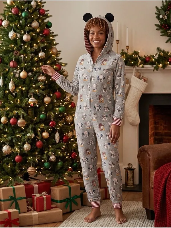Disney Mickey Mouse Friends Holiday treats One-Piece Pajama hood ears adult XXL - Image 4