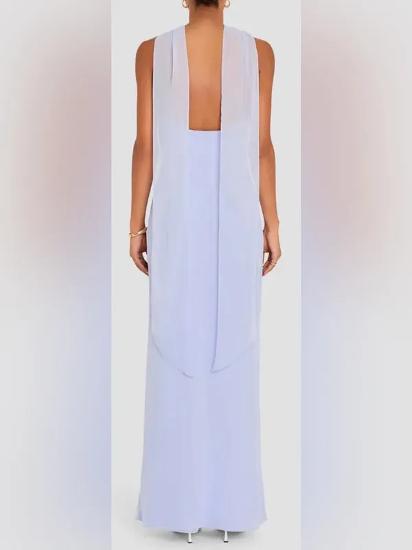 NEW Amanda Uprichard Ashton Halter Neck Chiffon Artic Blue Gown sz XL - Image 2
