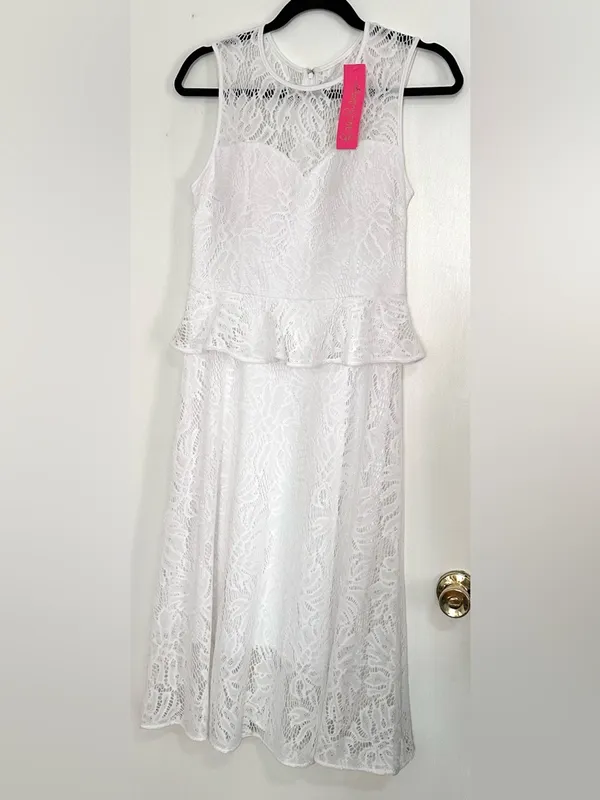 Lilly Pulitzer Noela Peplum Lace White Midi Dress Size 4 - Image 3
