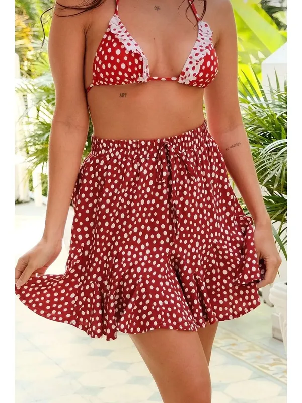 NWT Cupshe Red and White Polka Dot Drawstring Mini Skirt - Size: Medium - Image 10