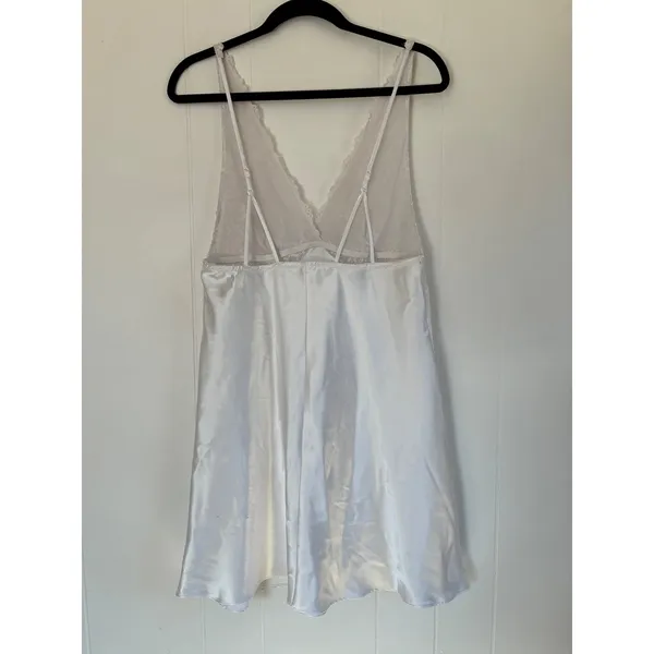 Gilligan &‎ O'Malley White Satin Lace Chemise Nightgown Mini Slip Dress Womens S - Image 2