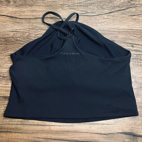 Outdoor Voices Ribbed Halter Crop Top Black Built-In Bra Size M Athletic - Image 2