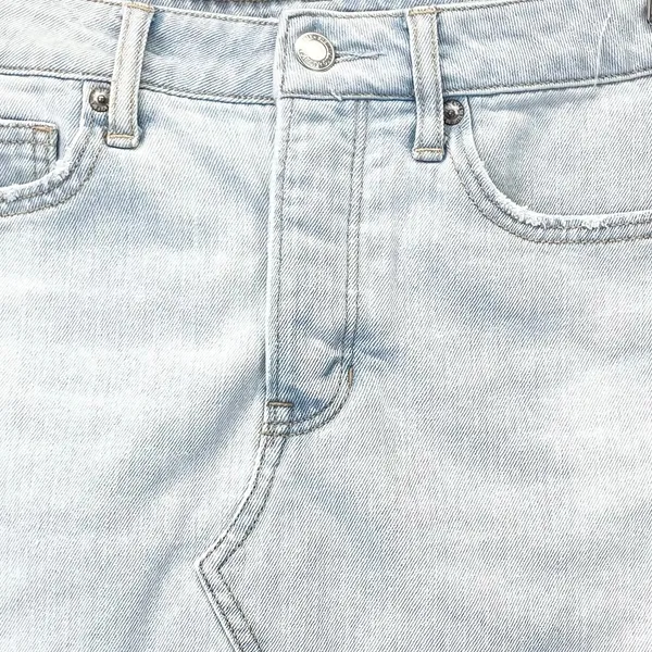 American Eagle Womens 4‎ Denim Mini Skirt Light Wash Distressed Hem Button Fly - Image 3