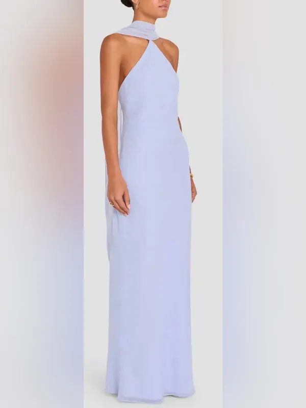 NEW Amanda Uprichard Ashton Halter Neck Chiffon Artic Blue Gown sz XL - Image 3