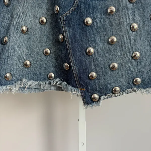 Good‎ American Cotton Rock Y2K Studded Asymmetrical Mini Skirt 6 Blue - Image 3