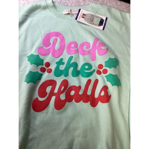State of Mine Mint Green Deck the Halls Holiday Graphic Sweatshirt XXL NEW‎ - Image 2