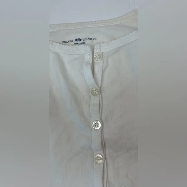 Brandy Melville Women’s Cream Button-Up Cropped Top Size‎ XS-S - Image 6