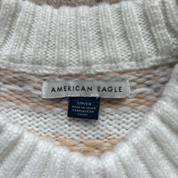 American Eagle Women's Patterned Sweater - Cream and Gray - Image 3