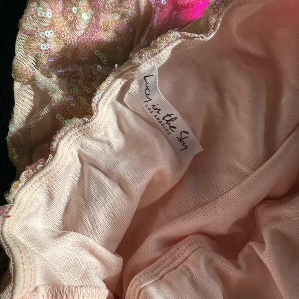 Lucy in the Sky Pale Pink Iridescent Sequin Mini Dress Medium - Image 11