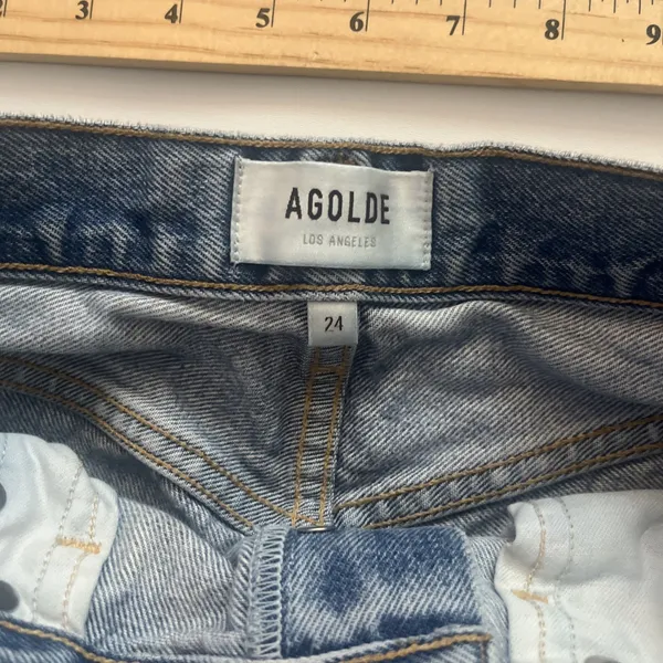Agolde Women's 90's Mid Rise Distressed Jeans Light Blue Button Fly Size 24 - Image 8
