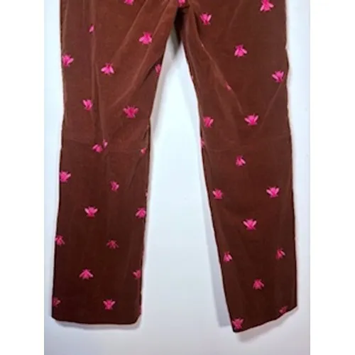 Lilly Pulitzer Corduroy Pants Brown Pink Bee‎ Embroidered Preppy Whimsical 12 - Image 3