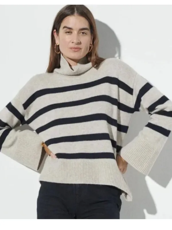 THE RESET R Label Black Tan Wool Cashmere Knit Wide Sleeve Turtleneck Sweater XL - Image 2