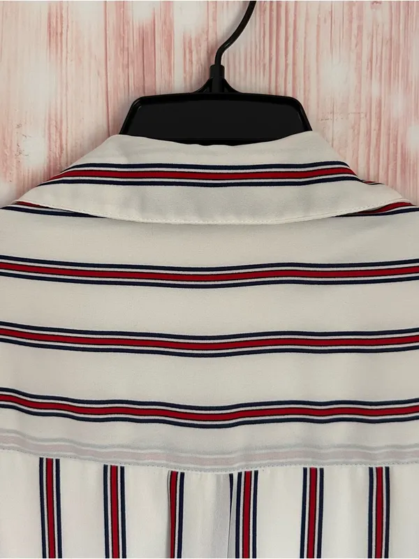 Express Outlet White Convertible Sleeve Red Striped Long Sleeve Shirt Dress Sz S - Image 12