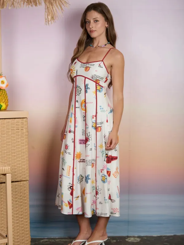 NWT Blu Pepper Last Vacation Midi Dress Cream Multi Print Medium - Image 2