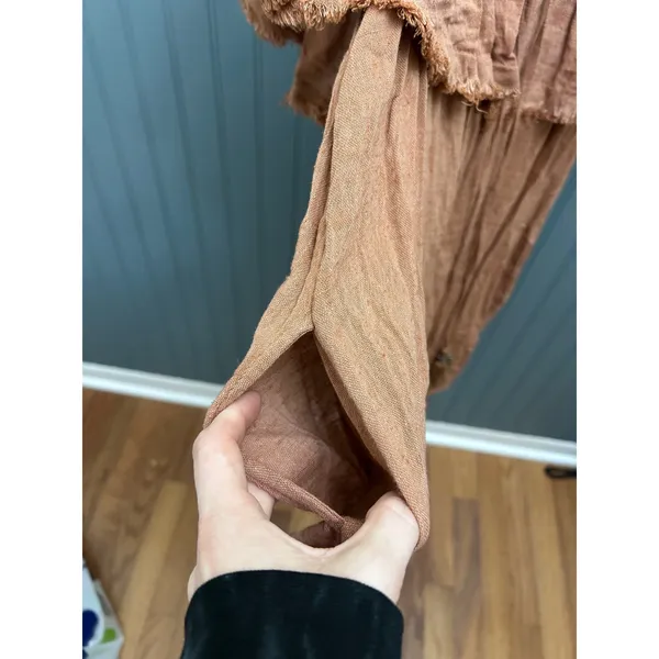 Free People Off The Shoulder Gauze Ruffle top‎ rust Fringe Boho - Image 6