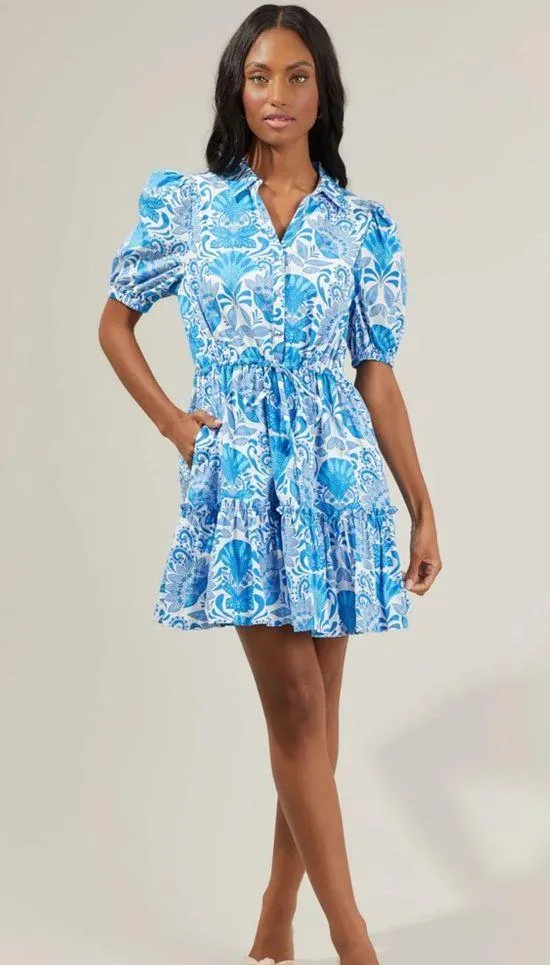 Women’s Sugarlips Biller Floral Stacie Button Down Mini Dress Blue Nautical M 🐟 - Image 5