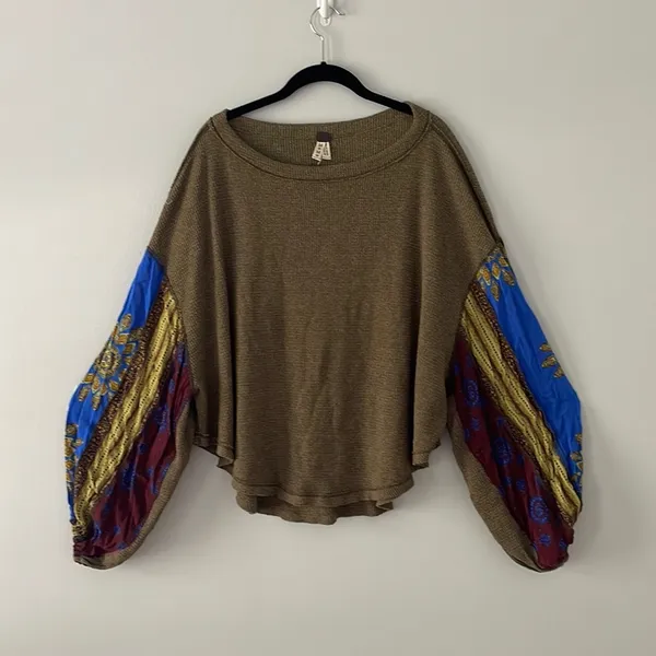 Free People We the Free Blossom Thermal Balloon Sleeve Top Size Medium - Image 3