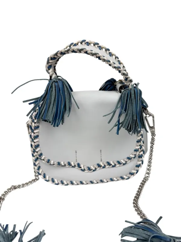 Rebecca Minkoff Chase Medium Saddle Bag Light Blue Leather Tassel Crossbody Bag - Image 7