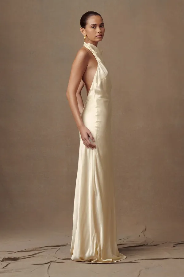 Meshki ESTHER Iridescent Satin Cowl Maxi Dress - Lemon Sorbet - Image 4