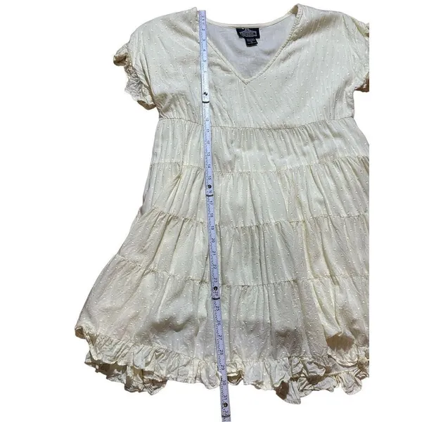 Angie womens Swiss‎ Dot pale yellow tiered baby doll flowy dress sz S - Image 6